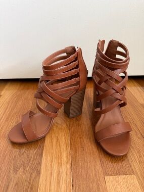 Charlotte Russe Brown Strappy Block Heel Sandals